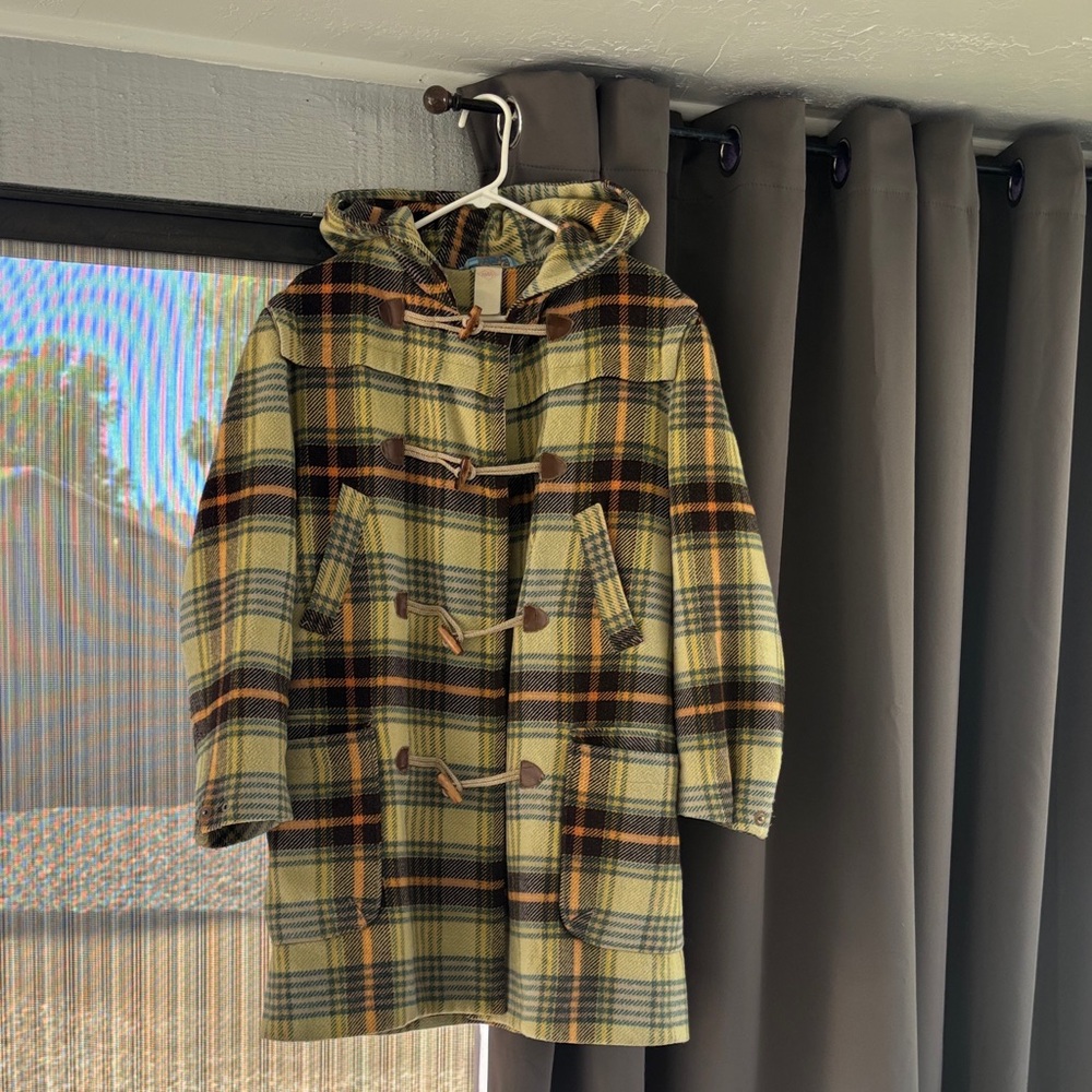 Oilliy wool Plaid Hooded Toggle Coat